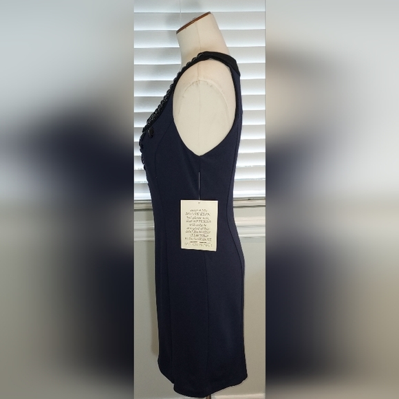 Boston Proper Navy/Black Bejeweled Scoop Neck Sleeveless Dress NWT - Picture 4 of 6